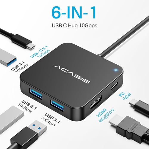 Image of USB C Hub, Multi-Port USB Type-C Hub with 4K HDMI,3 USB 3.0 Port | 1 Type-C 3.0 Port | USB Splitter Adapter for MacBook, Mac mini, Surface Pro, XPS, Laptop and USB C Devices (AC-HC31-A) | 6-in-1 USBC Multiport Adapter with 100W Power Delivery, HDMI to USB C Adapter for Dell, Lenovo, Surface, iPad