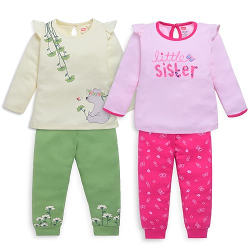 Image of LuvLap Baby Girls 100% Cotton Full Sleeve Top & Pyjama Sets, Pack Of 02