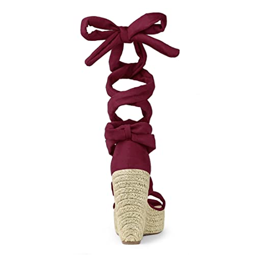 Allegra K Allegra K Women's Espadrilles Platform Sandals Lace Up Open Toe Burgundy Wedges Heels 6 M US