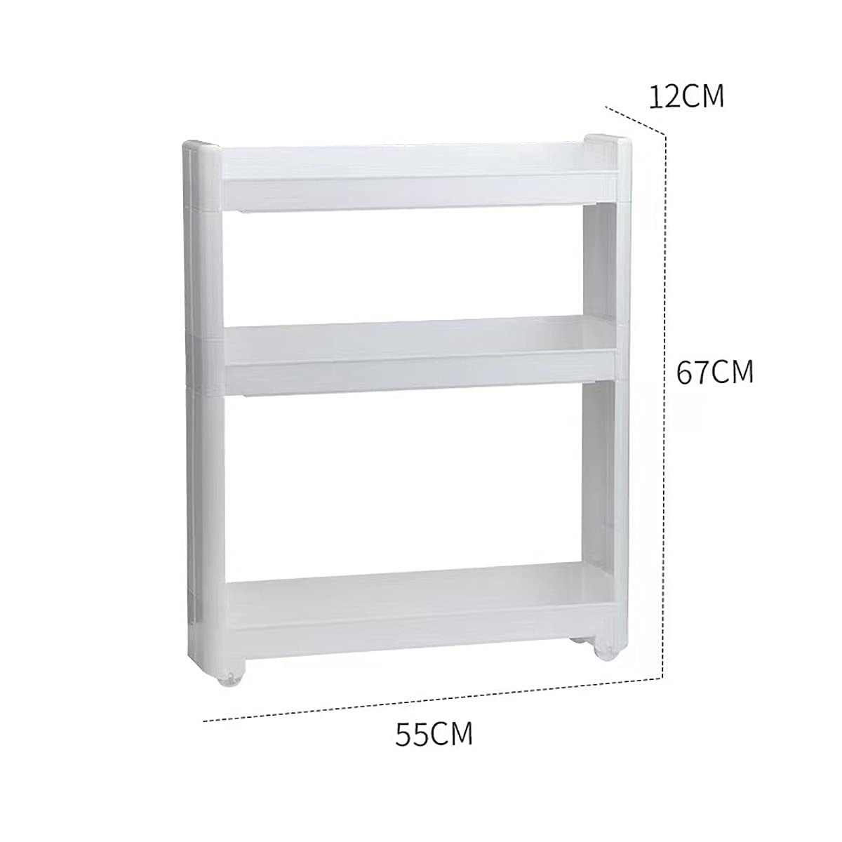Scaffale scorrevole a 3 ripiani su ruote, per spazi ristretti in cucina, bagno, lavanderia, facile da montare, mobile (55 x 12 x 67 cm)
