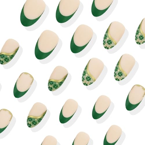 Almond-Press-on-Nails-French-Tip-Fake-Nails-St-Patrick-s-Day-False-Nails-with-Shamrock-Gold-Lines-Design-Short-Almond-Glue-on-Nails-Matte-Irish-Lucky-Clover-Stick-on-Nails-for-Women-Manicure Almond Press on Nails French Tip Fake Nails St Patrick s Day False Nails with Shamrock Gold Lines Design Short Almond Glue on Nails Matte Irish Lucky Clover Stick on Nails for Women Manicure