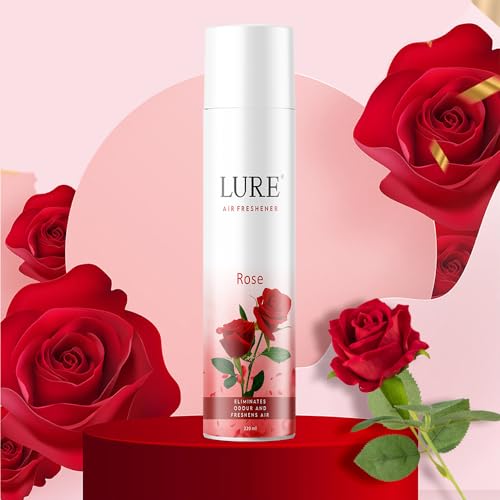 Image of LURE Rose Room Freshener Aerosol Spray - Air Freshener for Home, Office, Rooms and Drawers, Suitable for Everyday Indoor Use (220ml)