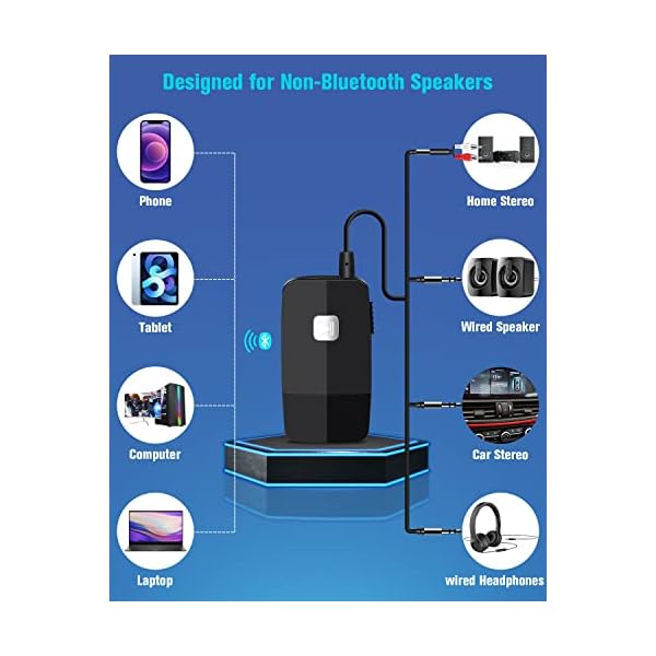 Golvery Upgraded Bluetooth 5.4 Receiver for Speaker, Wireless Audio Adapter for Home Audio Car Stereo with 3.5mm RCA Jack, 20 Hours Playtime, Dual Connection to 2 Phones, Easy Control ON/Off Slider - Image 4