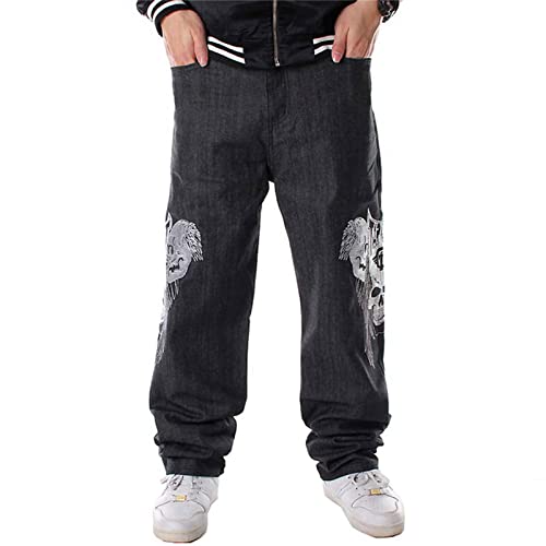Men Baggy Jeans Y2k Straight Leg Embroidery Jeans Loose Skater Pants Wide Leg Denim Trousers