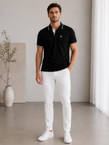 Image of Lux Cozi Men's T-Shirt with Chest Pocket | Polo T-Shirt for Man | Plain Casual Stylish | Half Sleeve| Cotton Blend Collar Polo T-Shirts for Men