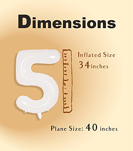 Image of SUWEN 40 Inch White Large 5 Balloon Number Big Foil Helium Numbers 0-9 | Giant Jumbo Happy 5th Birthday Party Decorations for Men or Women Huge Mylar Anniversary Party Supplies