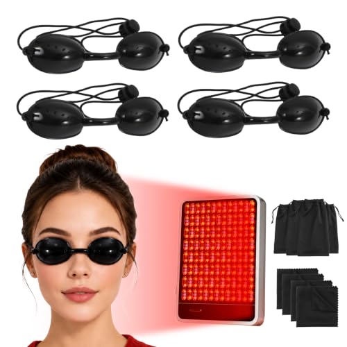 4 PCS Red Light Therapy Glasses Half - clear Eyes Protection for Tanning Bed Goggles Safety Glasses for Sunbathing & Laser Beauty Treatment Black Wearing length adjustable Protective Goggles