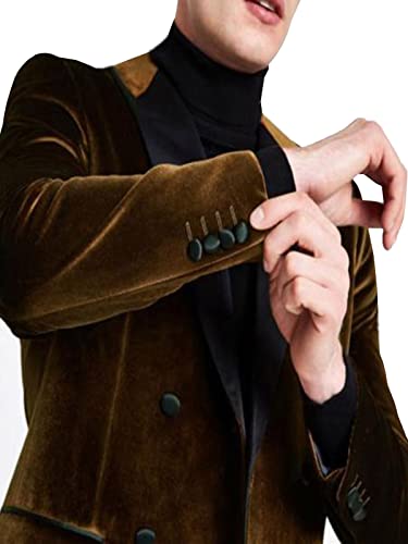 Men's 2 Pieces Velvet Suit Slim Fit Peak Lapel Double Breasted Blazer Tuxedo & Pants3