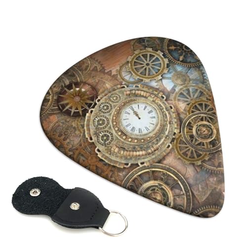 スチームパンク 時計 プラスチックピック かわいい漫画エレキギターピック 6個パック 0.71mm