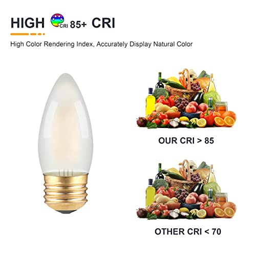 TOKCON Frosted E26 LED Candle Light Bulbs 25W Equivalent- 2W Dimmable Chandelier E26 LED Bulb- 2700K Soft Warm- B11 Antique Candelabra Lightbulbs for Bedroom Pandent, Piano Lamp, Wall Sconce- 6 Count by TOKCON - Used condition - Image 7