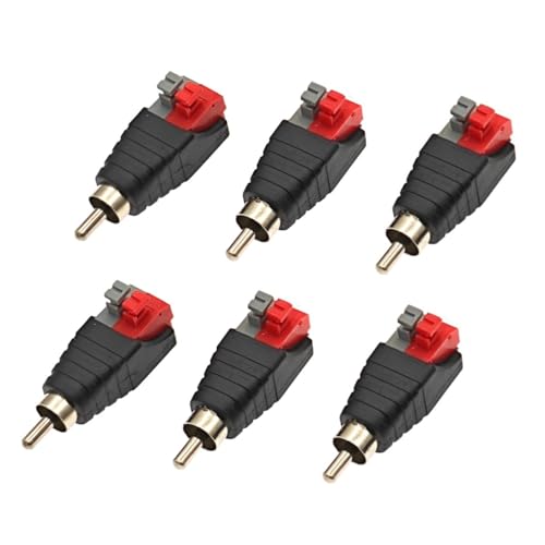 JZK 6X Adaptador Macho RCA, Conector RCA Audio y Video AV Tipo Prensa, Conector alimentación CC, Conector Altavoz, Conector Terminal Cable sin Soldadura para CCTV, PC, Caja Sonido, Amplificador
