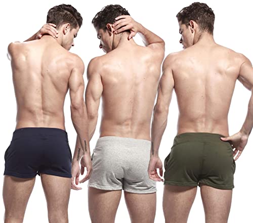 hotfits Men's Black, Grey & Green Cotton Gym Shorts Pack of 3