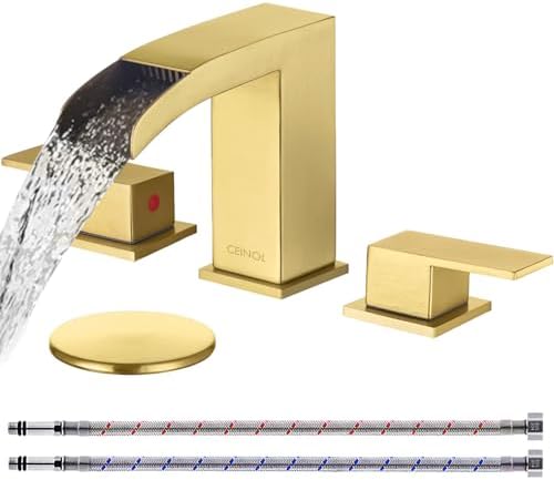 POP SANITARYWARE Brushed Gold Waterfall Bathroom Sink Faucet for 3 Hole ...