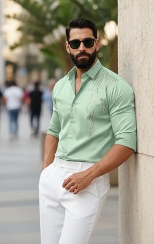 Image of IndoPrimo Men's Stylish Satin Shirt for Party, Formal, Daily and Casual Wear Full Sleeve Shirt for Men