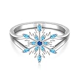 Snowflake Ring Sterling Silver Wedding Frozen Christmas Snowflake rings for Women Cute Dainty Blue Z