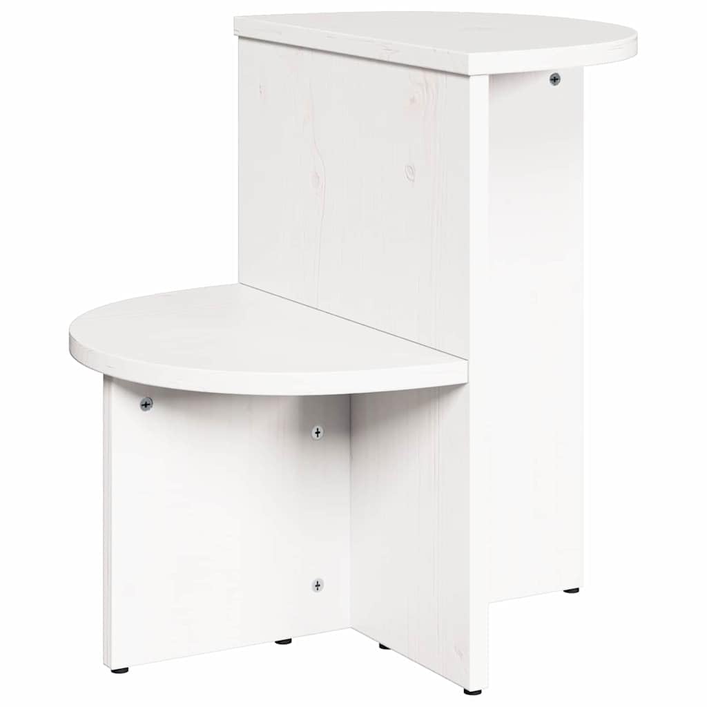 Couchtisch Weiß Massivholz Kiefer 50 x 40 x 50 cm rund Wohnzimmer Beistelltisch mit Ablage Stauraum, Stabiler Sofatisch für Lounge und Kaffeezubehör