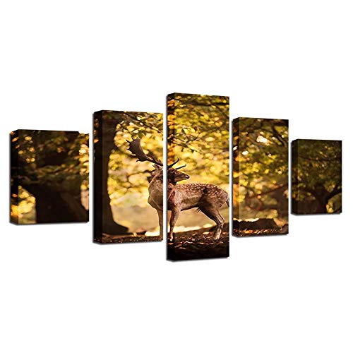 Impression sur toile intissée 5 pièces cerf pour sublimer le mur du salon