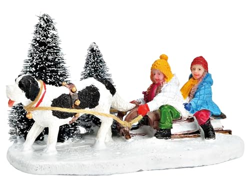 Hund zieht Schlitten mit Kindern aus Poly Miniatur Winterwelt...