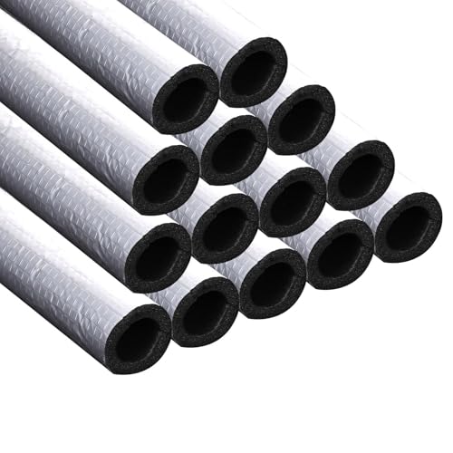 14 Pcs Pipe Insulation Foam Tube, Insulation Foam Wrap Aluminum Foil Pipe Covers, Self Adhesive for Outdoor Winter Irrigation, Sprinkler