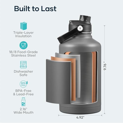 Image of BUZIO 64 oz Insulated Stainless Steel Water Bottle with Dust-proof Lids