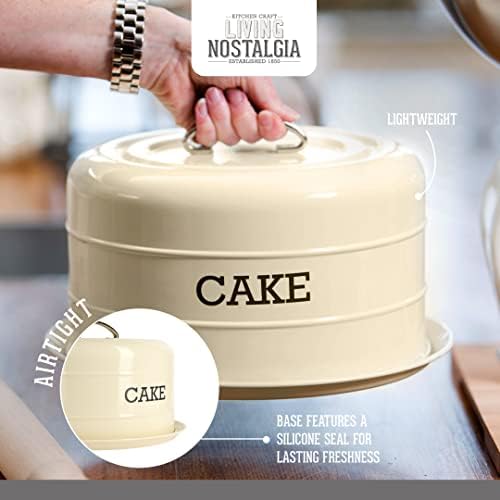 KitchenCraft Living Nostalgia Cake Tin Storage, Airtight Cake Storage Tin / Cake Dome, 28.5 x 18 cm, Antique Cream