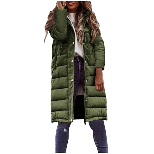 Women Long Puffer Coat Winter Warm Long Sleeve Padded Down Quilted Jackets Fashion Hooded Coats Lightweight Parka Jacket