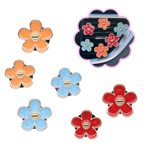 Image of ORIESSE 6pcs Flower Air Vent Clips Car Air Freshener,Red Orange Blue Daisy Flowers Vent Clip Car Accessories for Women,Girly Car Decor Refillable Car Diffuser
