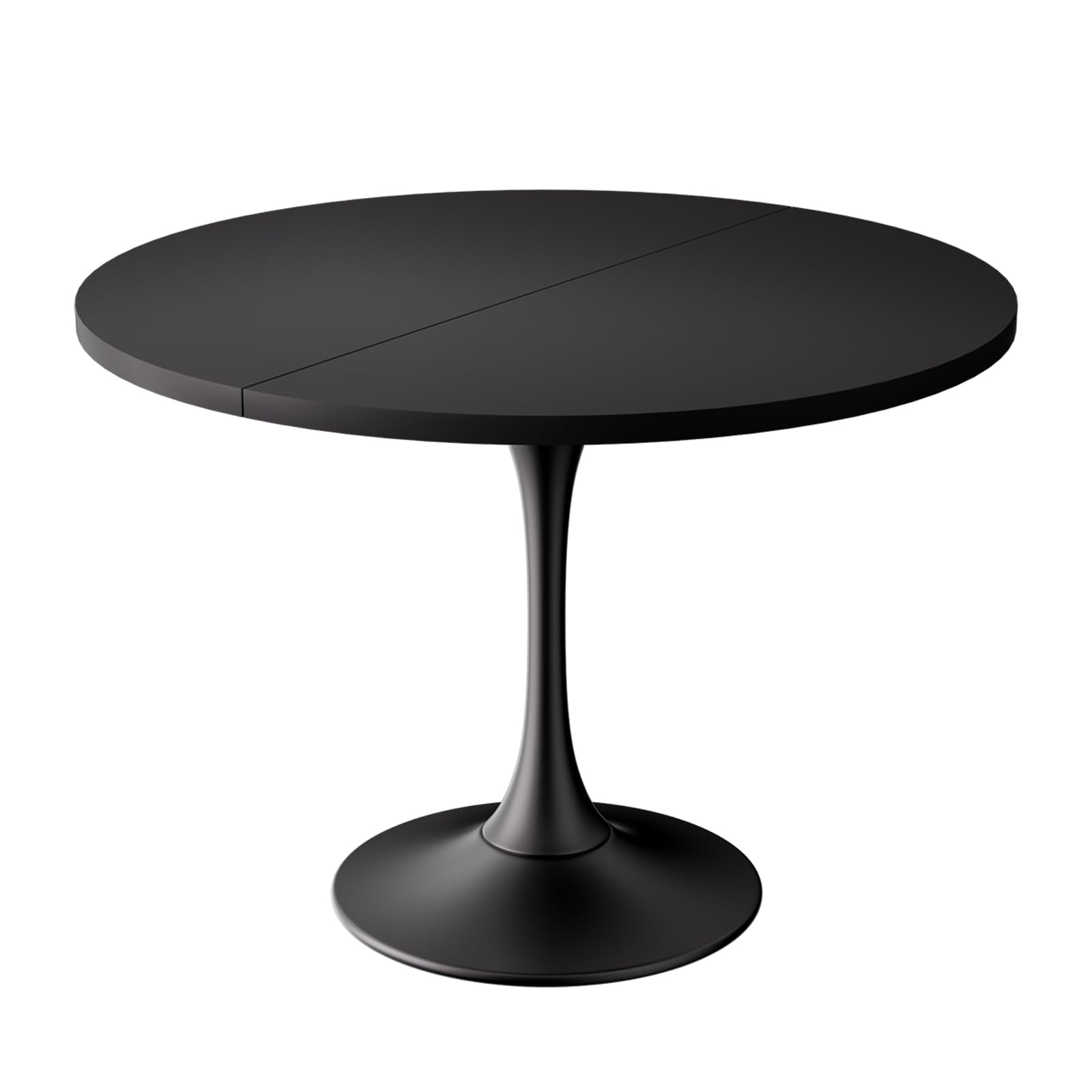 TWSOUL Tavolo da pranzo rotondo allungabile 100 – 130cm per 6 – 8 persone, tavolo da cucina con piano regolabile e base stabile a colonna, salvaspazio,superficie in legno di facile manutenzione (nero)