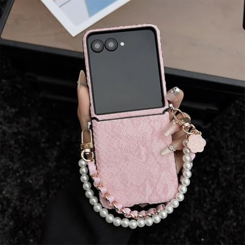 Étui Galaxy Z Flip5 en cuir synthétique rose avec motif serpent chic
