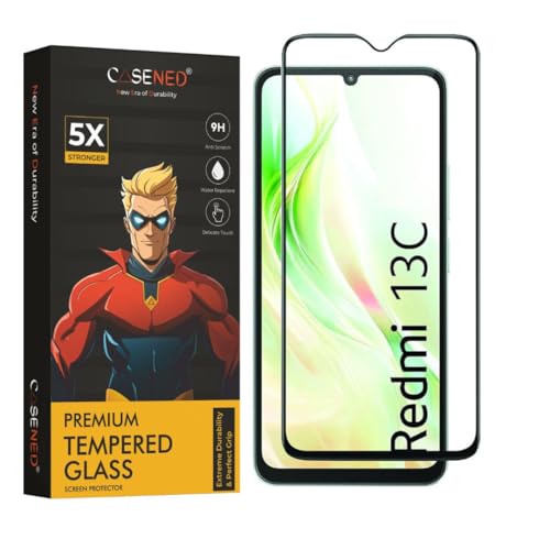 Image of CASENED Tempered Glass Screen Protector Compatible For Xiaomi Redmi 13C 5G / Redmi 13C 4G (6.74 Inch) With Edge To Edge Coverage And Easy Installation Kit