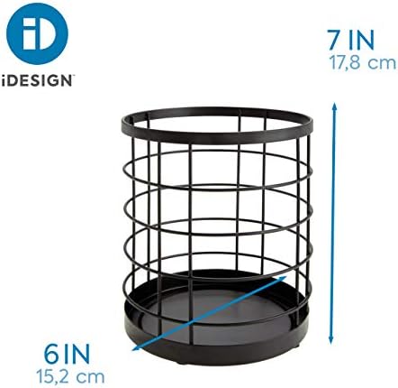 iDesign 51737 Kitchen Utensil Holder, Metal Wire Utensil Storage Basket, Practical Kitchen Utensil Organiser for Wooden Spoons, Spatulas and More, Matte Black, 15.2 x 15.2 x 17.8 cm