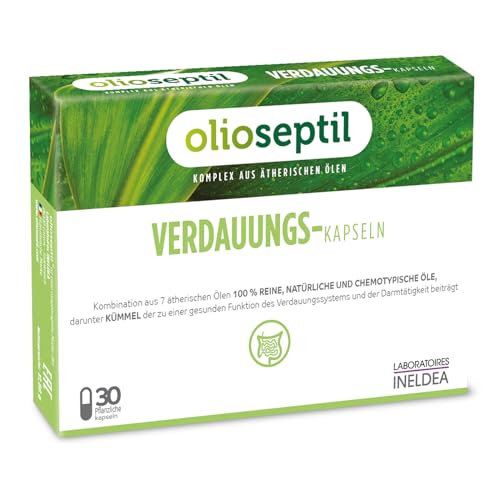 OLIOSEPTIL – Verdauungs-Kapseln – Komplex aus reinen ätherischen Ölen – Pflanzliche L-Vcaps-Kapseln – Ab 15 Jahren – Trägt zu einer gesunden Funktion des Verdauungssystems bei – 30 Kapseln