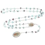 POPETPOP Collar de Rosario para Hombre Cuentas de Aleación Verde, Collar de Cuentas Robusto Estilo Religioso Colgante Nuestra Señora de Guadalupe, Joyería Masculina para Uso Diario