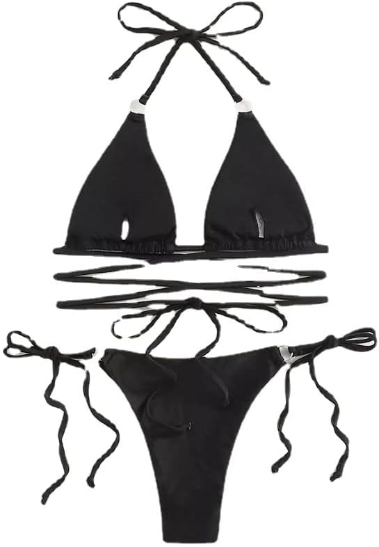 JFYZLT Sexy Micro Bikinis Woman Criss Cross Swimwear Woman Swimsuit Summer String Thong Bikinis Set 2 Piece Bathing Suit Beachwear, black - S