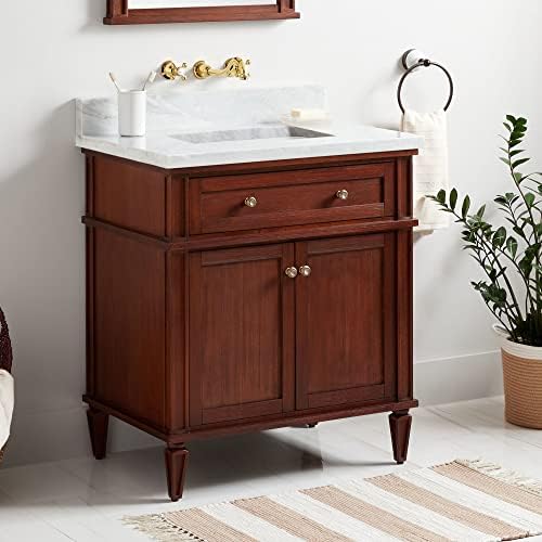 Signature Hardware 466376 Elmdale 30" Free Standing Single Vanity Cabinet Set with Mahogany Cabinet, Vanity Top and Rectangular Undermount Sink - No Faucet Holes