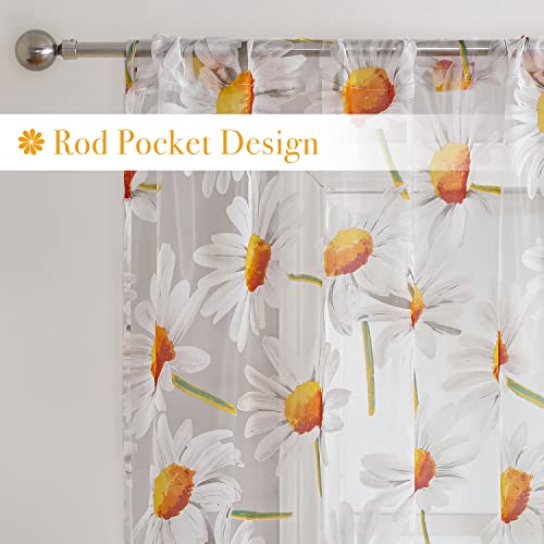 White And Orange Sheer Curtains 1 Set Of 2 Panels, Cute Flowers Sheers Window Curtains, Floral Pattern Curtains & Drapes For Bedroom Kitchen Nursery Dining Room Doorway Window Treatments Rod Pocket #TOP3