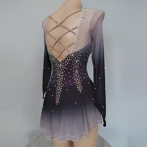 LIUHUO Gradiente preto e cinza da saia de patinação artística desempenho de competição feminina, Pre