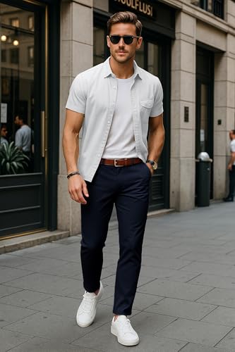 Arber Men's Stretch Chinos, 97% Cotton/3% Elastane, Flat Front, Breathable, Machine Washable; White, Navy or Beige.2