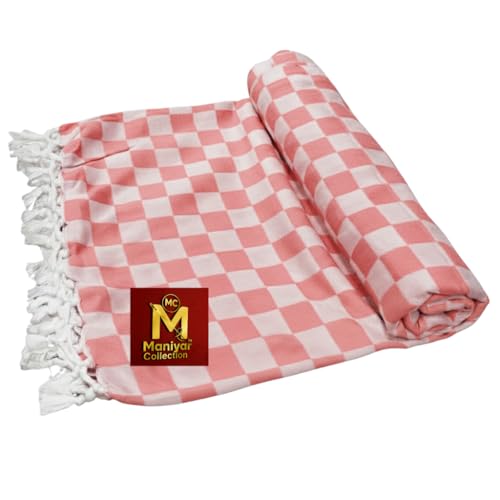 Image of Handloom Bhagalpuri Cotton Silk Mix Dull Andi 3D Checked Chadar - Soft Grey Comforter & Odhnewali Blanket for All-Season Sleeping - (220x125cm - Size) (RED)
