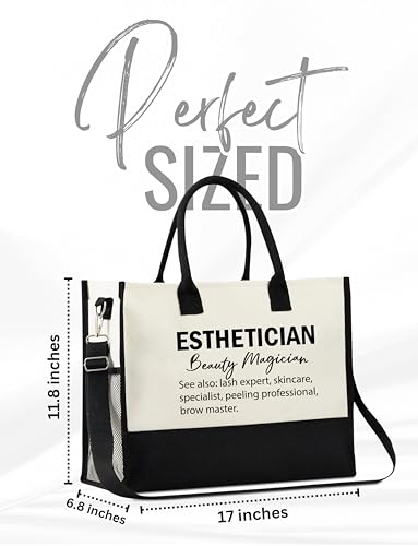 Image of InnoBeta Esthetician Gifts, Canvas Tote Bag with Top Zipper Closure and Shoulder Strap for Birthday, Christmas and Every Special Occasion