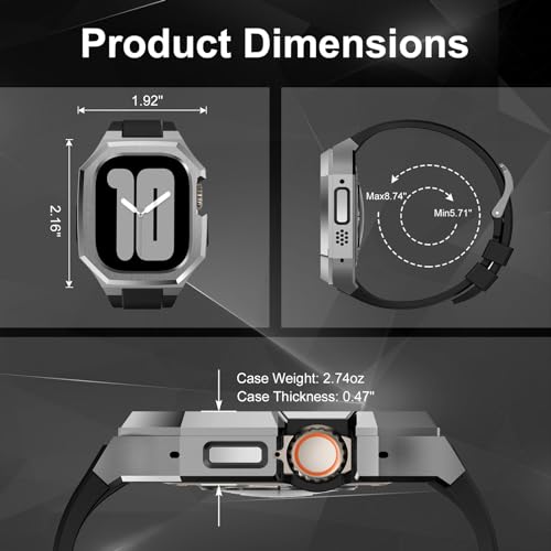 Image of Luxury Metal Case with Band Compatible for Apple Watch 44mm 45mm 46mm 49mm,Men Rugged Protective Bumper Cover with Soft Silicone Strap for iWatch Series 11 /10 /9 /8 /7 /6 /SE3 /SE2 /SE /5 /4 and Ultra 3 /2 /1 49mm