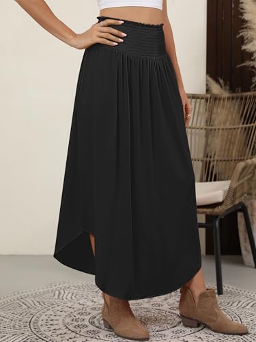 Image of ANRABESS Women's Maxi Skirts Summer Boho Floral High Waisted Flowy Swing Pleated Beach Long Skirt with Pockets