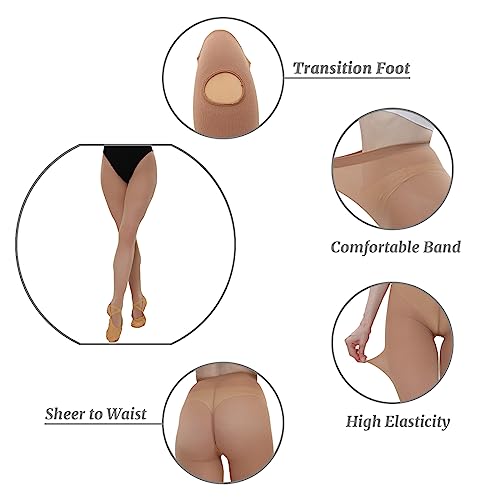 Manzi 3 Pairs Convertible Dance Tights For Women Transition Ballet Stockings Caramel Large-X-Large #TOP1