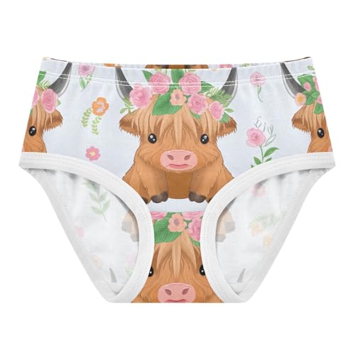 Aesthetic Girls Underwear Toddler 2t Cotton Cute Panties Girl Cute Highland Cow Flowers Mauve Kids Undies Briefs