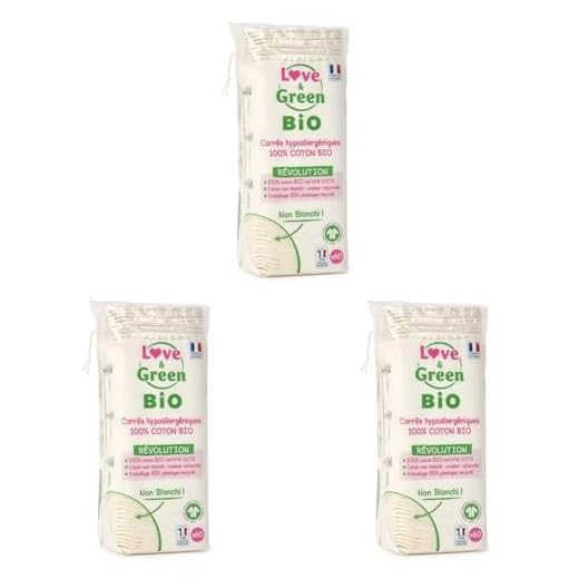 Love & Green BIO Cotons Carrés x60 (Lot de 3)