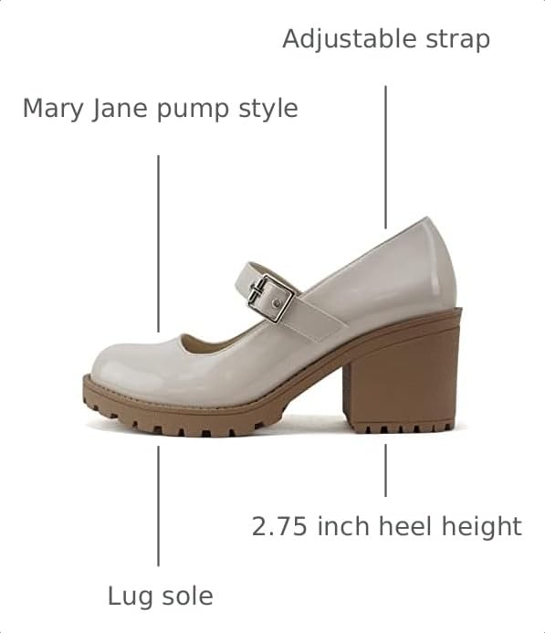 Image of Soda inchEviana inch ~ Women Mary Jane Round Toe Mid Chunky Block Heel Lug Sole Pump with Adjustable Strap
