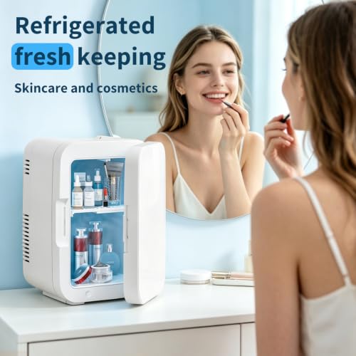 Image of Mini Fridge for Bedroom - Portable 4 Liter /6 Can Cooler & Warmer for Skincare, Cosmetics, Makeup, Medicine & Food - Small Refrigerator with AC /DC Power for Home, Car, Dorm & Office