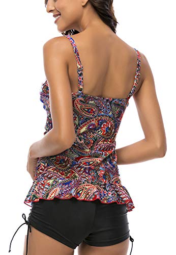 Image of Women's 50's Retro Ruched Tankini Swimsuit Top with Ruffle Hem Tummy Control
