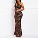 VERWIN Sequins Fashion Sleeveless Oblique Collar Mermaid Women's Maxi Dress Bodycon Dress Party Dress M Brown