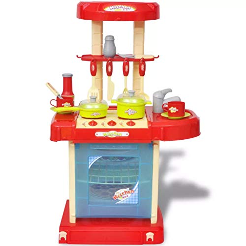 LONGMHKO Kinder-Rollenspiele Kinderküche Spielküche mit Licht- und Soundeffekten Farbe: Rot + blau + gelb – Bild 3